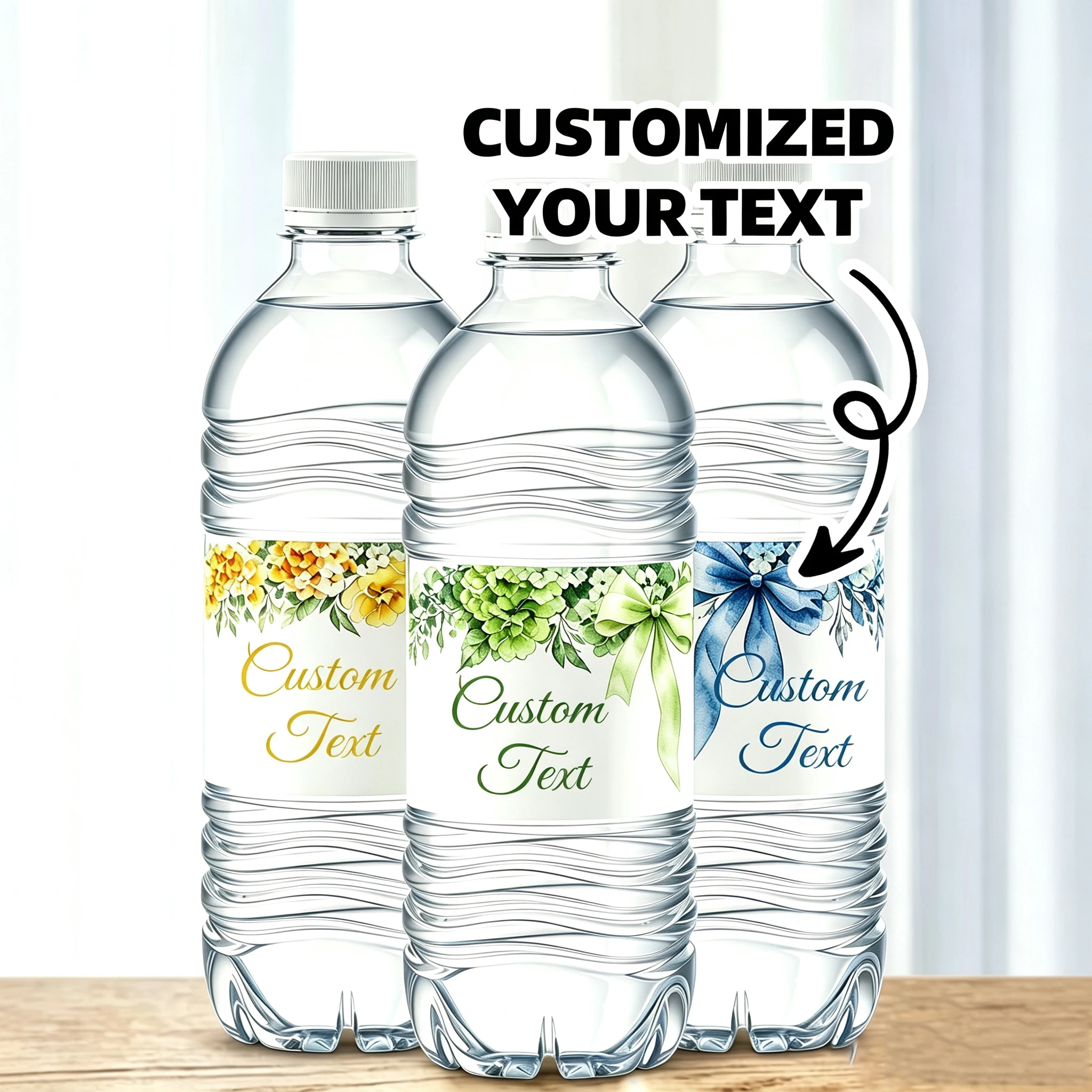 1‑60Pcs Custom Stickers Personalized Water Bottle Labels with Text & Image Wedding Banquet Birthday Decor for Newlyweds