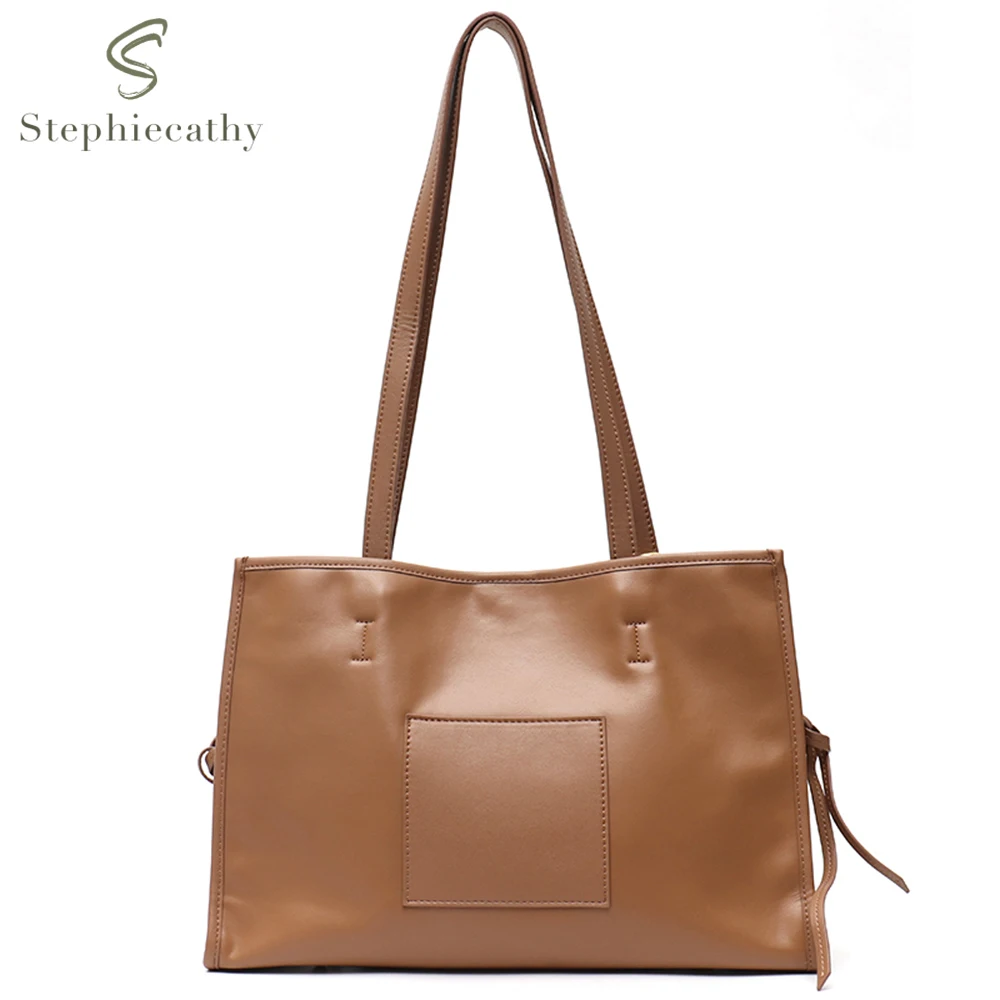 

SC Fashion Women Genuine Leather Large Tote Luxury Design Simple Real Cowhide Shoulder Bags Laptop Work Crossbody Handbags Purse