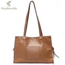 SC Fashion Women Genuine Leather Large Tote Luxury Design Simple Real Cowhide Shoulder Bags Laptop Work Crossbody Handbags Purse