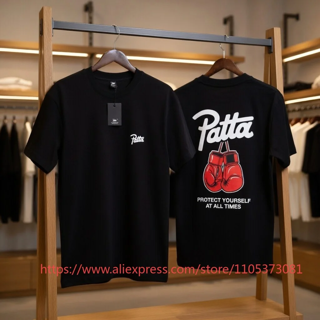 Patta 2026 Boxing Gloves Graphic T-Shirt Protect Yourself At All Times Streetwear Tee Streetwear Black White