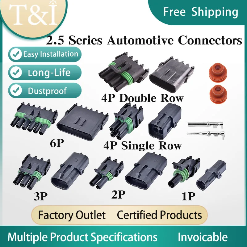 5/20/100 Sets Delphi 2.5 Series 1/2/3/4/6 PIN Car Electronic Male Female Connector Plug Socket Terminal Waterproof Rubber Shell