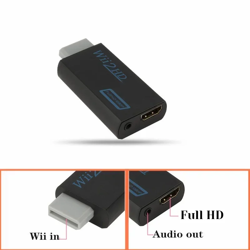 Full HD 1080P Wii to HDMI-Compatible Converter Adapter Wii2HDMI-Compatible Converter 3.5mm Audio for PC HDTV Monitor Display