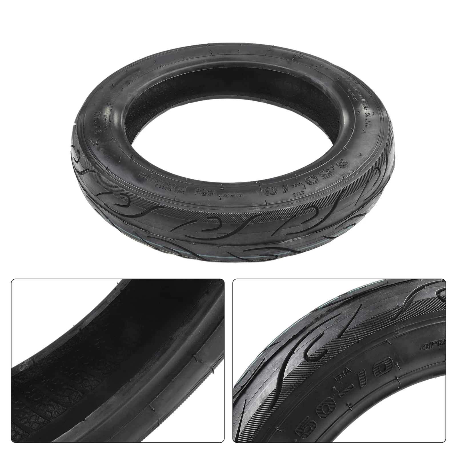 14 Inch 2.50-10 Tubeless Tire Front Rear Replacement for Mini for moto Dirt Bike and for e-bike, Rubber Construction, Black