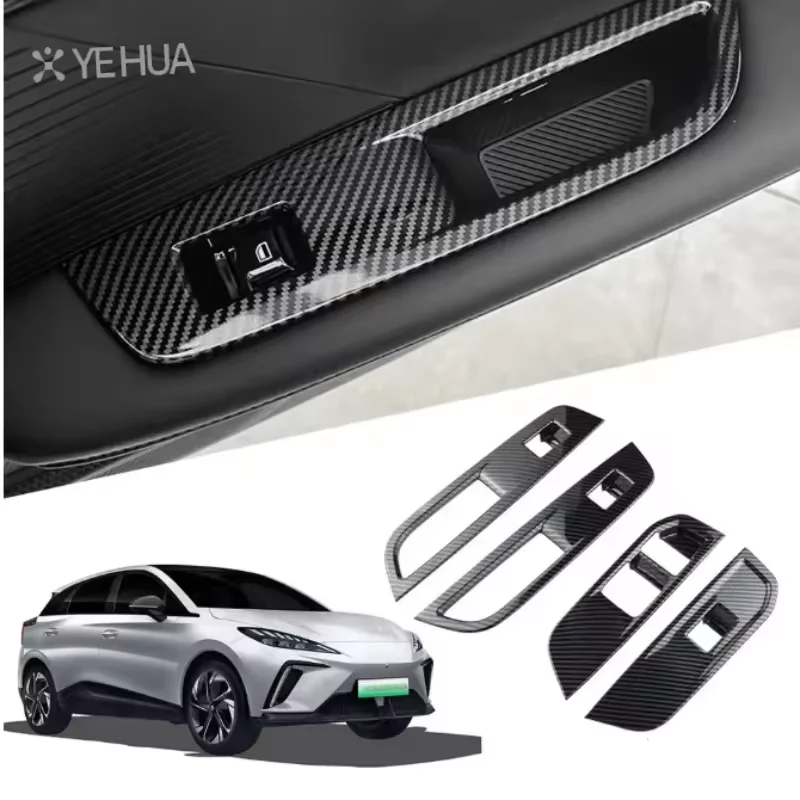 For MG4 MG 4 EV Mulan 2023- 2024 Acc. LHD/RHD Car Window Control Lift Panel Cover Sticker Carbon Fiber 4pcs - view 2