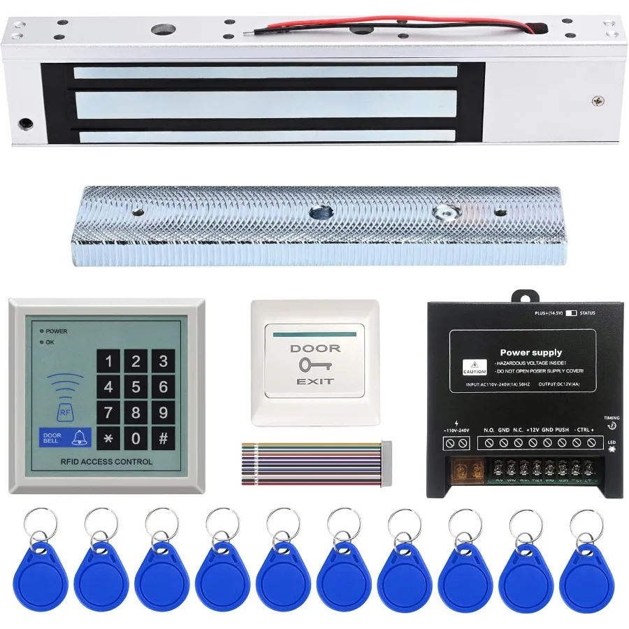 

RFID Door Access Control Kit with 600LBS Electric Magnetic Lock 110-240V AC to 12v DC 4A Power Supply Nearness Door Entry keypa