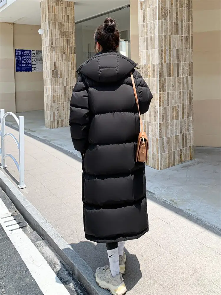 Cold Resistance -30 Black Long Down Jacket for Women 2023 Winter Thicked Hooded Coat Casual Loose Warm Couple Outerwear