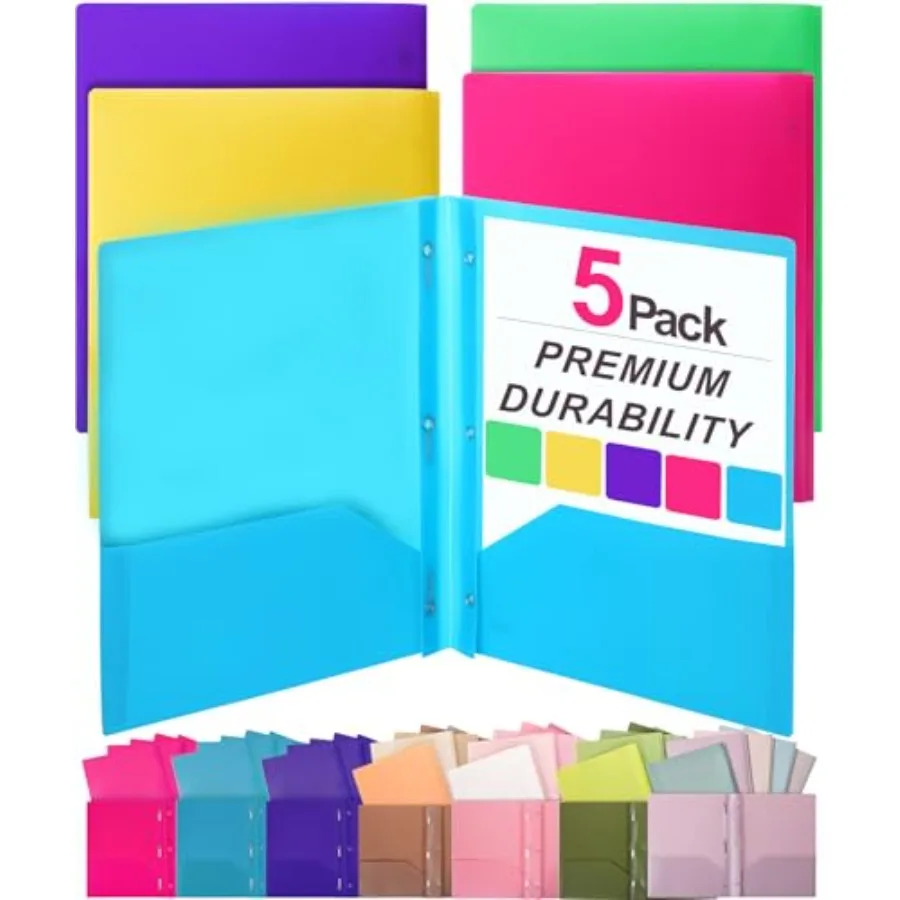 

Plastic Folders with Pockets and Prongs,,Letter Size, Flexible Plastic Folders with Prongs