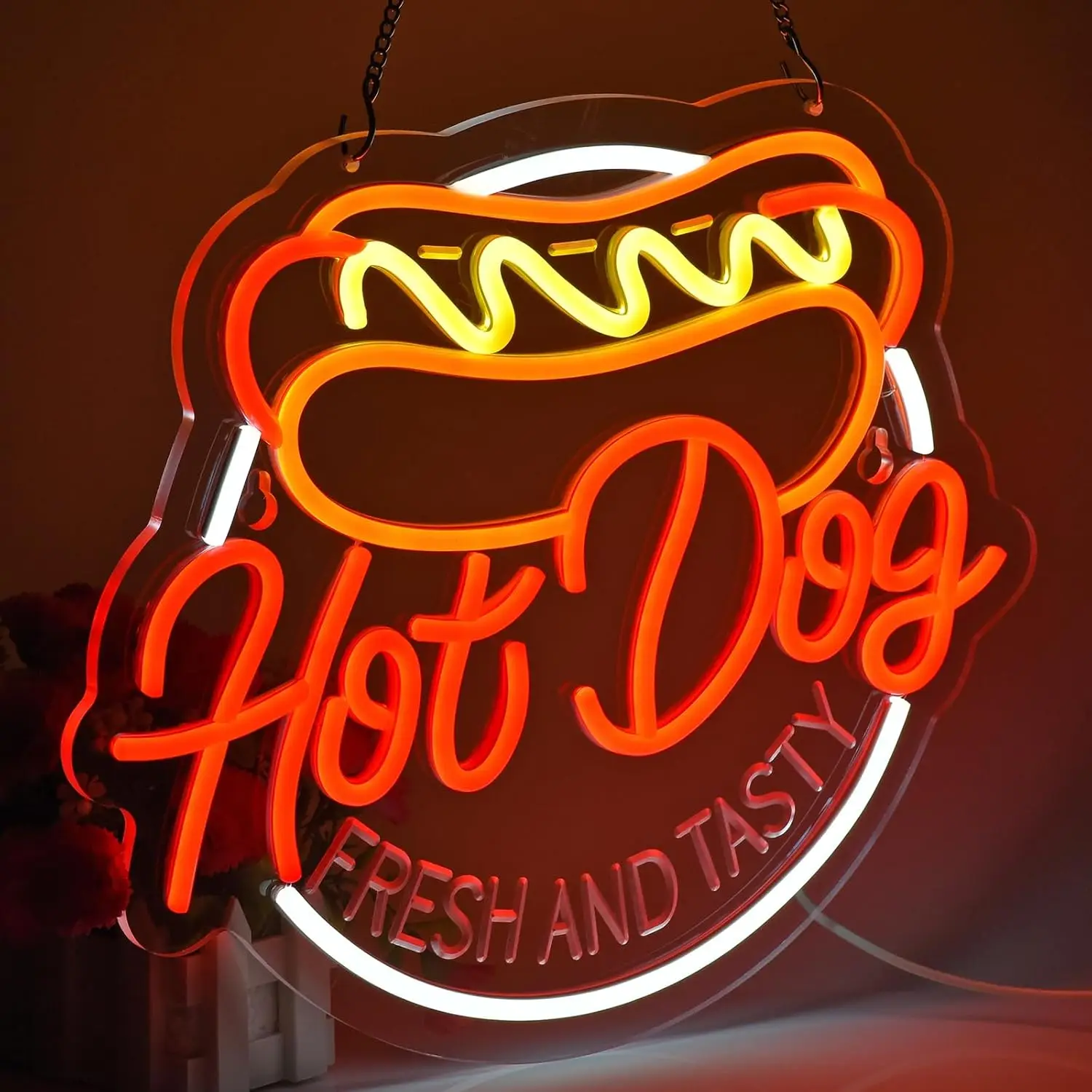 Enseigne au néon LED Hot Dog, décoration murale, magasin de restauration rapide, décoration de chambre, enseigne de confrontation à intensité variable pour restaurant, enseigne d'art de salon