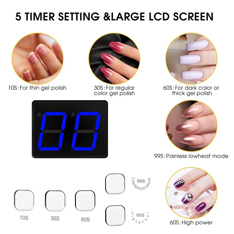 Lâmpada recarregável UV LED, Secador de unhas profissional para gel polonês com base de metal, Ferramentas de manicure para casa e salão, 48W