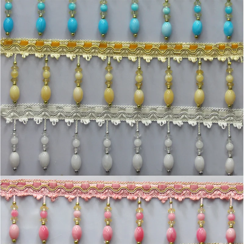1m European Crystal Pendant Trim Tassel Fringe DIY Curtain Accessories Lace Stage Clothing Home Wedding Decoration 7.5cm Width