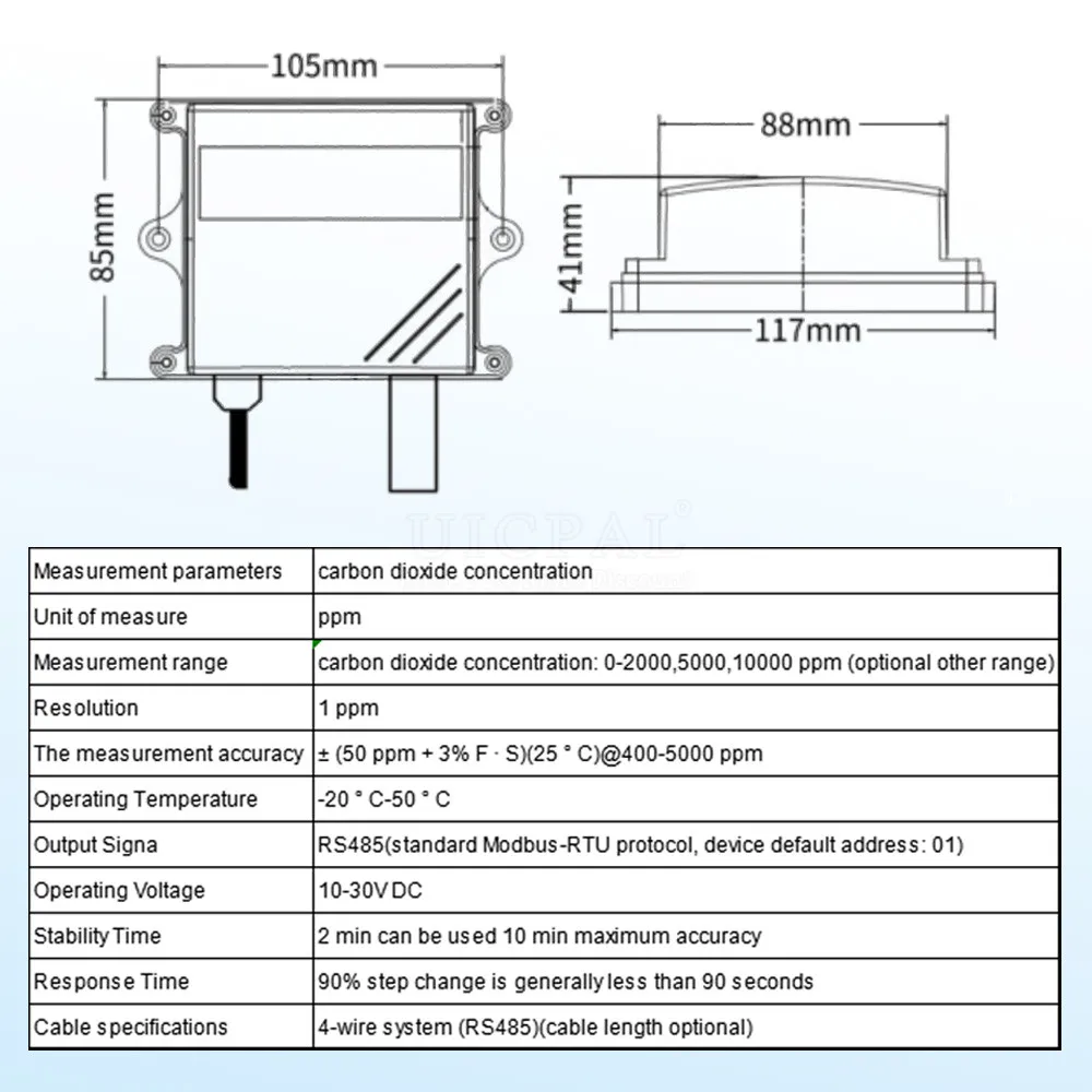 Imagem -02 - Sensor Transmissor Detecção de Concentração de Gás para Cultura de Estufa Rs485 420ma 05v 010v Detector de Saída Co2 0-5000ppm Co2