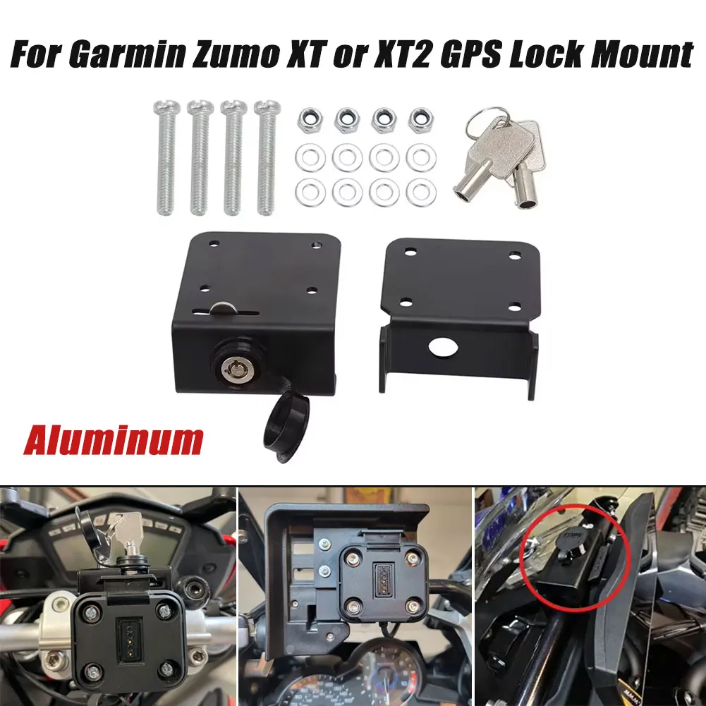 Soporte de bloqueo GPS para Garmin Zumo XT o XT2, Kit de soporte de bloqueo de navegación de aluminio negro, accesorios para motocicleta