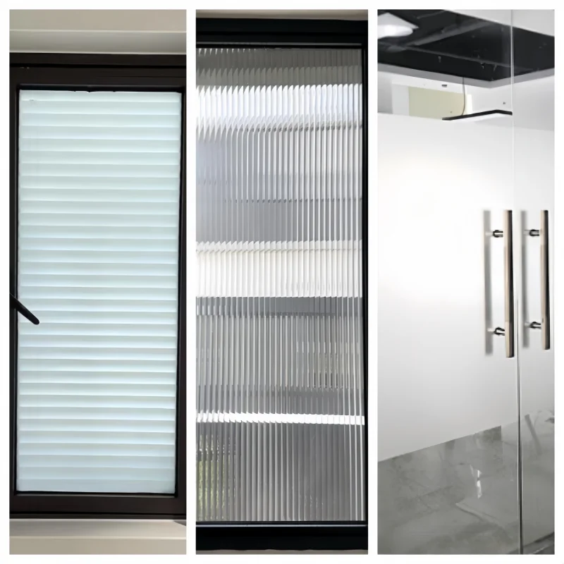 White  Frosted Horizontal Striped Adhesive-Free Window Film Privacy Protection Film  Anti-UV Self Adhesive Film for Office Home
