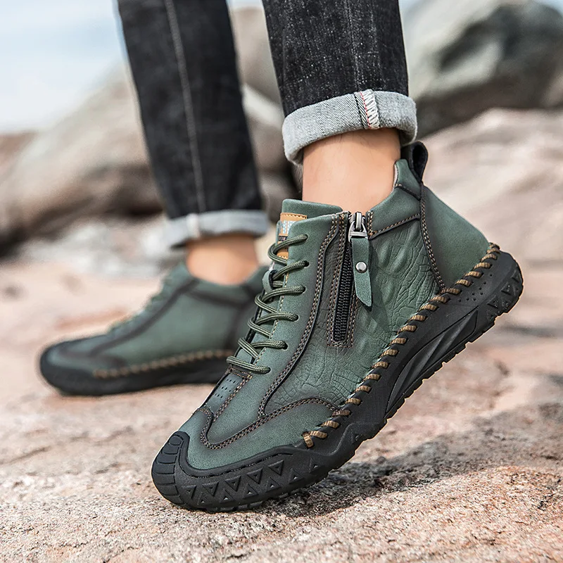 

2025 New Handmade Men Shoes Design Sneakers Man Casual Leather Men Ankle Boots Fall Breathable Outdoor Sports Hiking Shoes