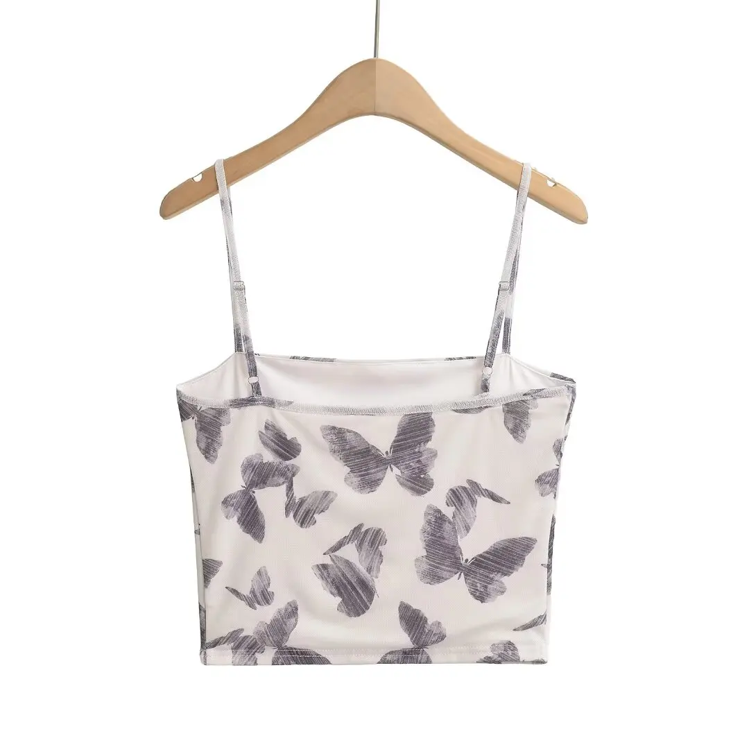 เสื้อกล้ามทรงเข้ารูปพิมพ์ลายสไตล์อเมริกันเรโทร ผ้าสองชั้น สำหรับผู้หญิง ใส่เป็นเสื้อตัวในหรือใส่เป็นเสื้อตัวนอกได้ เหมาะสำหรับฤดูร้อน