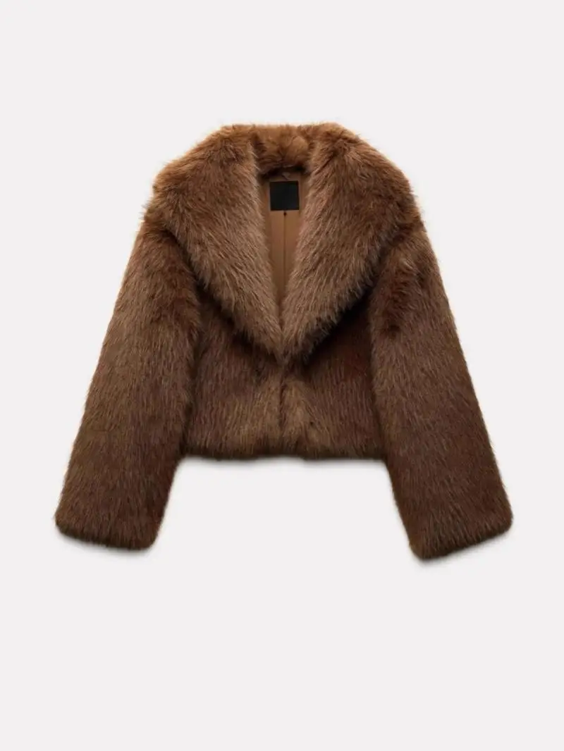 

Ele Women's Faux Fur Jaet Autumn Winter New Arrival Faionable ort Outerwear Polyester Fiber Long Sve Zipper Closure