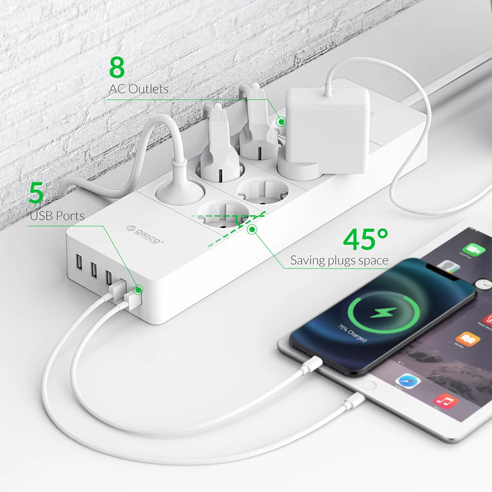 ORICO Smart Electrical Socket Multi AC Outlet Power Strip Adapter Multiple USB Ports Surge Protector 1.5M Extension Cable EU UK