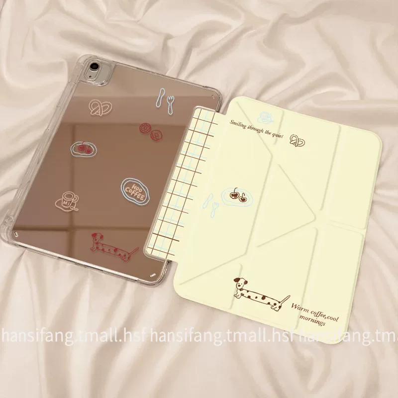 

Милый чехол для iPad с мультяшным рисунком: молочно-желтый, с ножом, вилкой и собачкой, складное зеркало, для iPad MINI AIR 1 2 5 6 7 8 9 10 11 13" Pro 2025