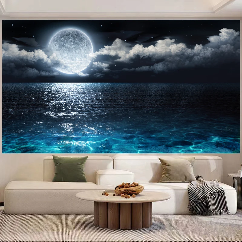 VIKAMA Healing Moon Starry Sky Background Cloth Ins Wall Cloth Living Room Bedroom Bedside Decorative Wall Cloth Tapestry Decor