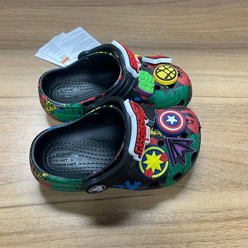 Miniso Marvel The Avengers Children Hole Sandals Slippers Sandals Eva Anime Home Beach Shoes Summer Black Slippers Kids Gift