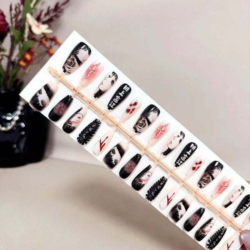 10Pcs Fake Nails Dark Sweet and Edgy Style Pain Nails Anime-Inspired Press-On Nail Tips Perfect Gift for Girls and Friends