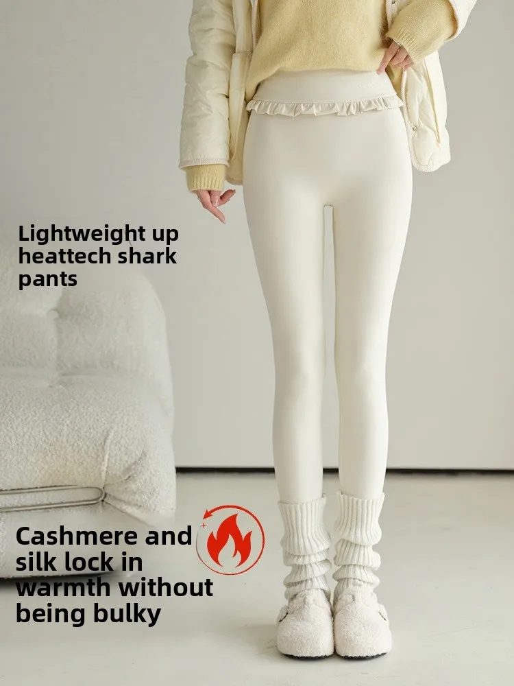 กางเกงโยคะเอวสูงบุซับใน ยกกระชับสะโพก สำหรับผู้หญิง รุ่นใหม่ ฤดูใบไม้ร่วง ฤดูหนาว สีเนื้อ