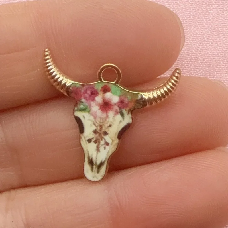 12pcs Bull Head Animal Accessories DIY Alloy Printed Pattern Pendant Bracelet Luggage Pendant Accessories