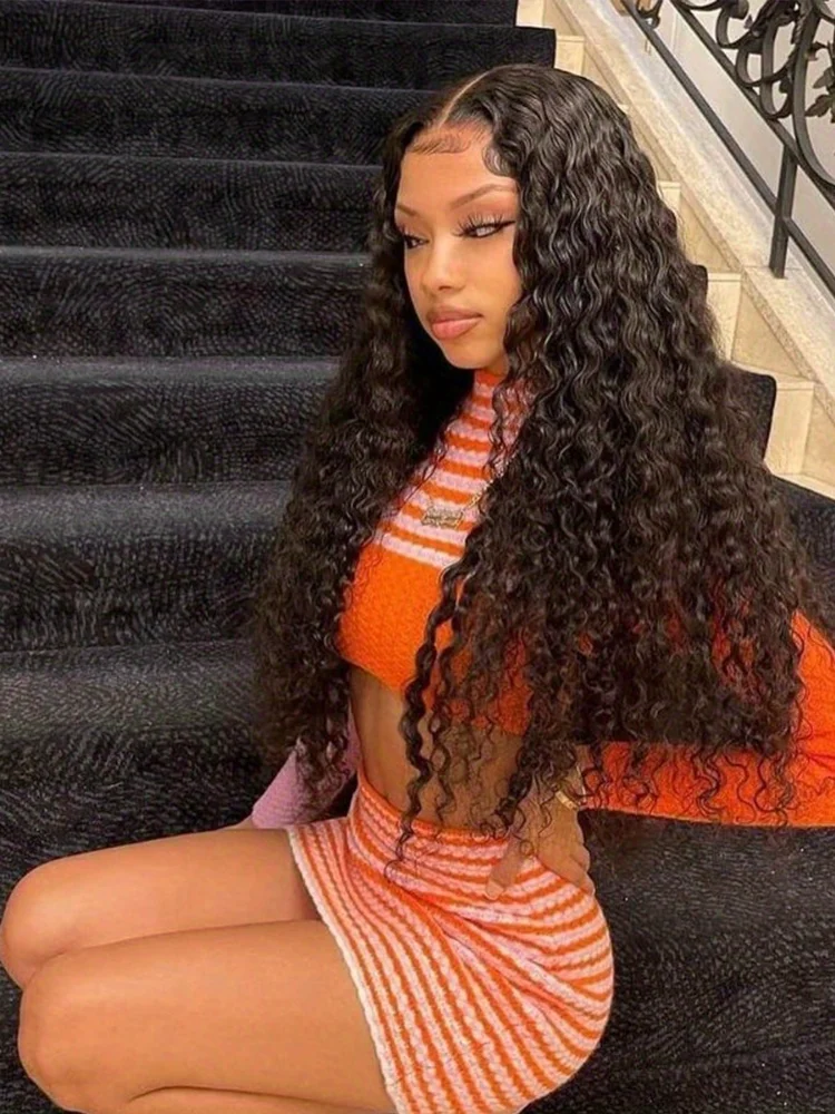 38 inch krullende wave lace front pruik 4x4 5x5 kant sluiting luleless pruik hd kant frontaal deep water water human hair pruiken voor vrouwen - afbeelding 2