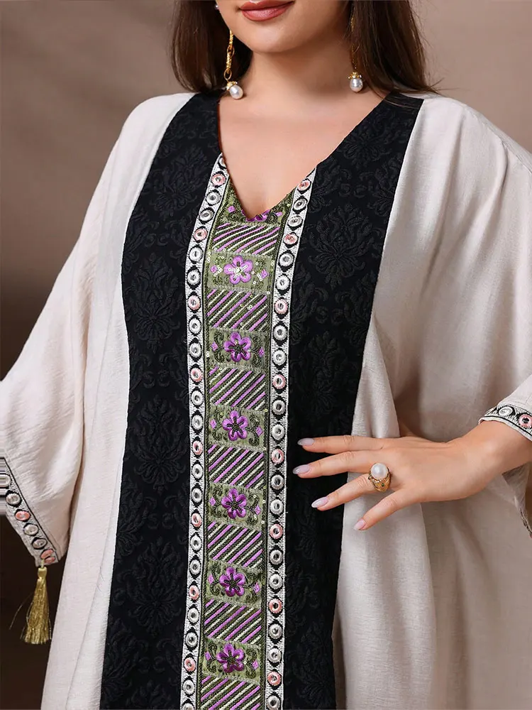 TOLEEN женские платья макси больших размеров женское праздничное платье для Ид аль-Фитр мусульманское вышитое свободное арабское платье с рукавами «летучая мышь»