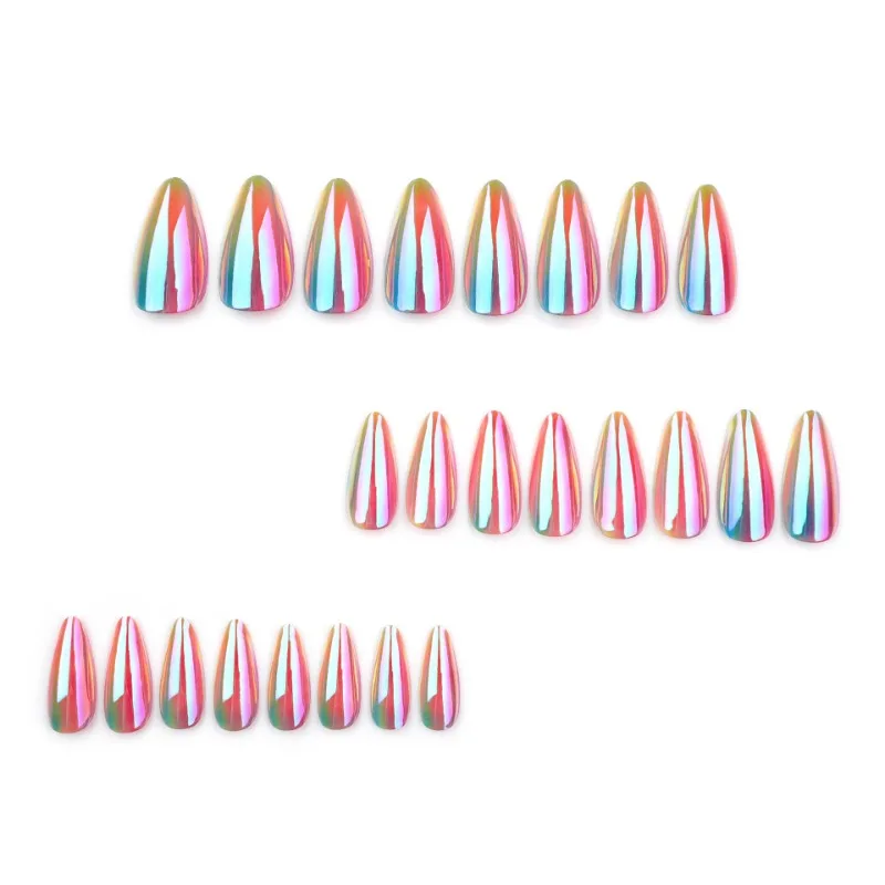 24 Pcs Colorful Decorated Press on Nails Short Almonds False Nails for Gluing Cheap Long Ready-made Artificial Tips Nails Girls