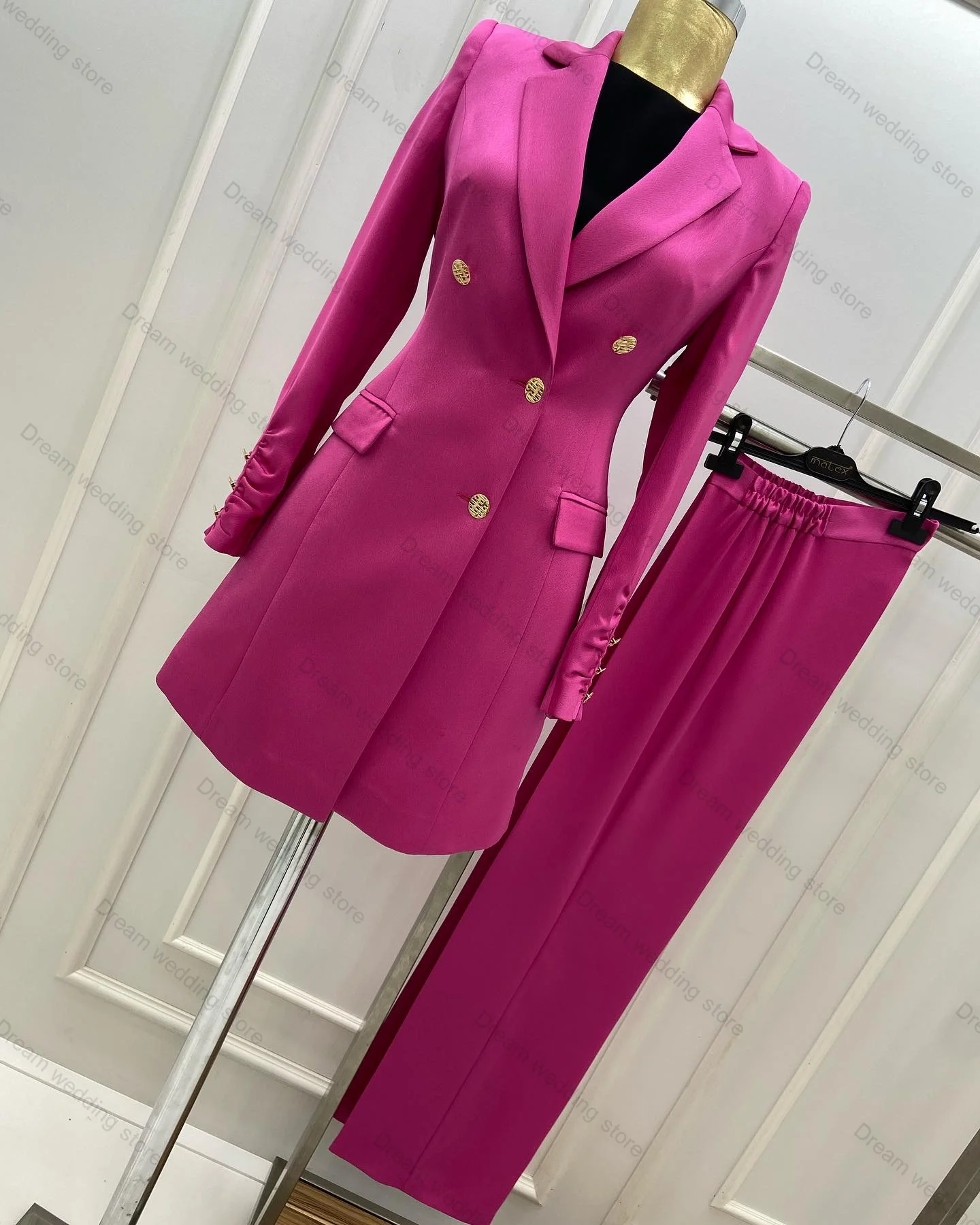 Elegant Women Suit Pants Set 2 Piece Blazer+Elastic Waistband Trousers Formal Office Lady Jacket Guest Wedding Tuxedos Tailored