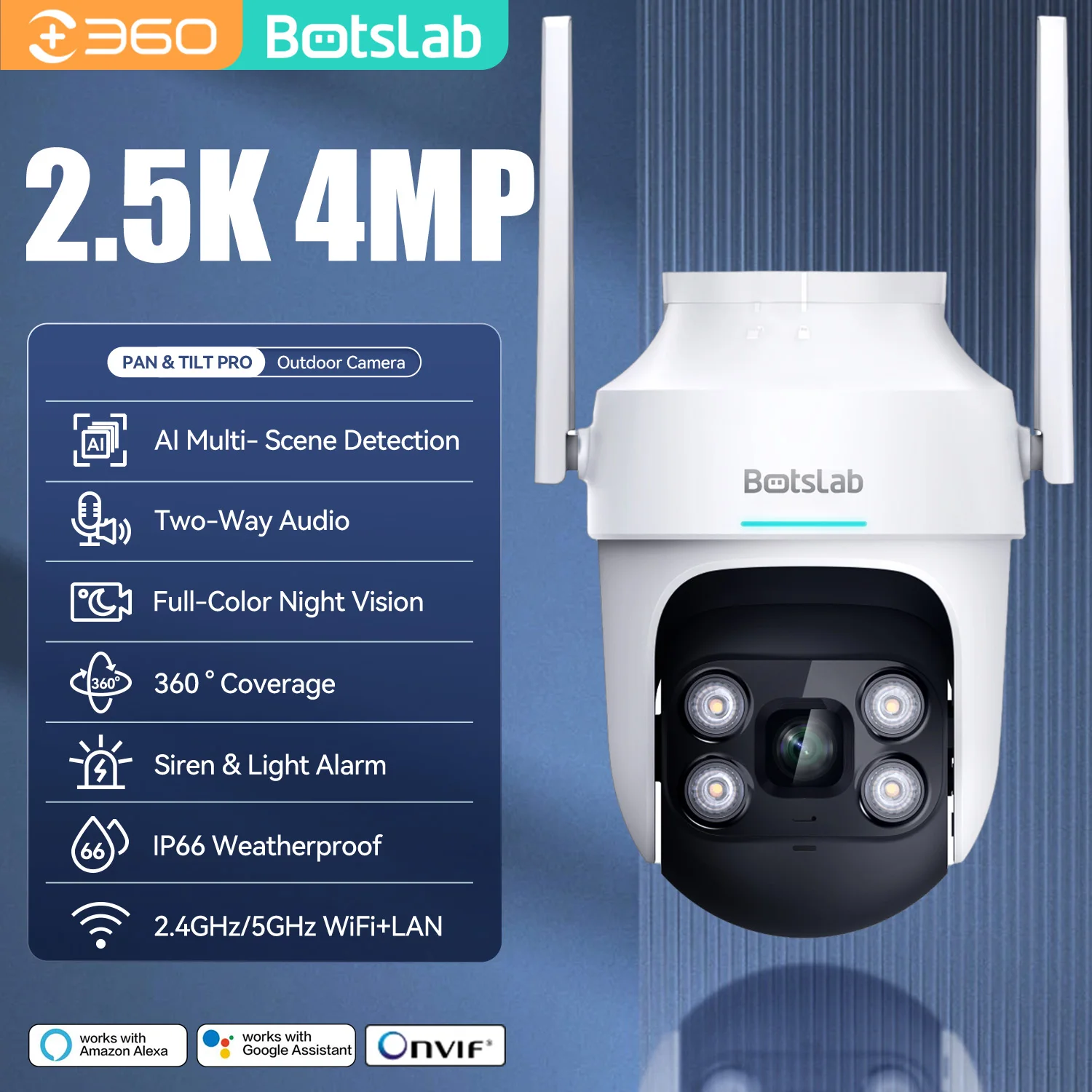 

Qihoo360 Botslab 4MP 2.5K Outdoor AI Detection PTZ WiFi Camera WIFI+LAN IR Full Color Seucurity Camera Cloud+Local Cam