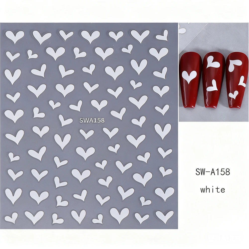 ثلاثية الأبعاد الأبيض القلب عيد الحب مسمار الفن ملصقات مثير الحب القلب مسمار الشارات 8*10 سنتيمتر ذاتية اللصق مانيكير عيد الحب ديكور