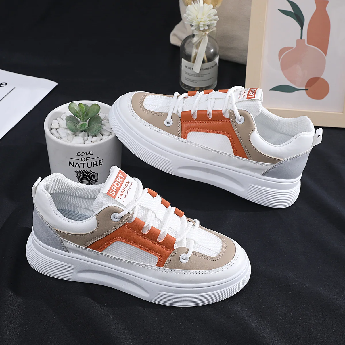 Spring New Instagram Korean Edition Little White Shoes Female Heightening Student Running Board Shoes Breathable Casual Shoes