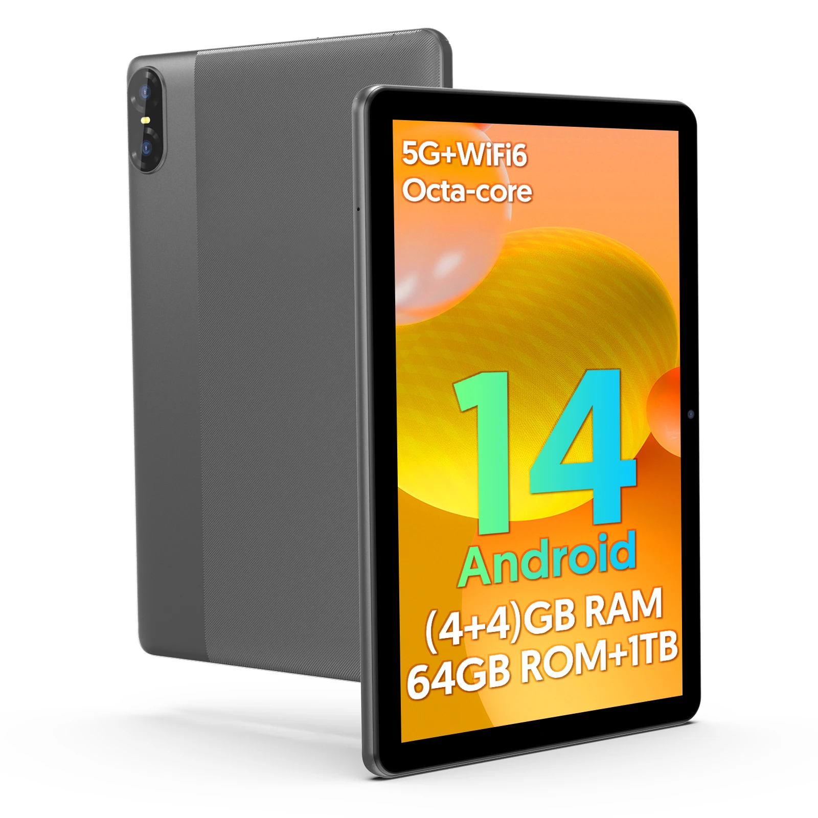 10-inch Android 14 tablet, octa-core processor, 8GB (4+4) RAM, 64GB ROM storage space, 1TB expandable memory, holiday gift