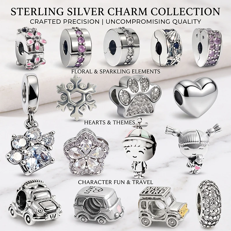 New Bestseller Original Charm Beads,Sparkling Pet Paw Print Dangle Charm&Electric Car Charm Beads,Fit Pendant Women Jewelry Gift