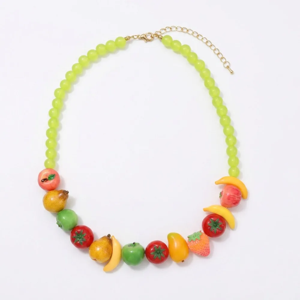Layered Beads Fruit Necklace Colorful Beads Blueberries Necklace Bracelet Set Retro Stackable Bohemian Collarbone Chain