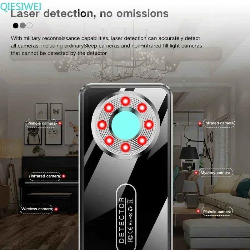 كاشف كاميرا خفية صغير مضاد للتجسس واي فاي الأشعة تحت الحمراء إشارة لاسلكية مايكرو الثقب كام الماسح الضوئي لتحديد المواقع المقتفي راديو كشف إنذار LED #1