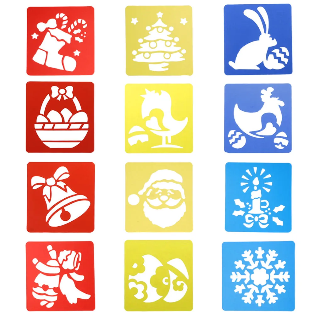 12 قطعة استنسل رسم عيد الميلاد قوالب مجوفة DIY لوحة عيد الميلاد الحرف اليدوية للأطفال قوالب رسم عيد الميلاد