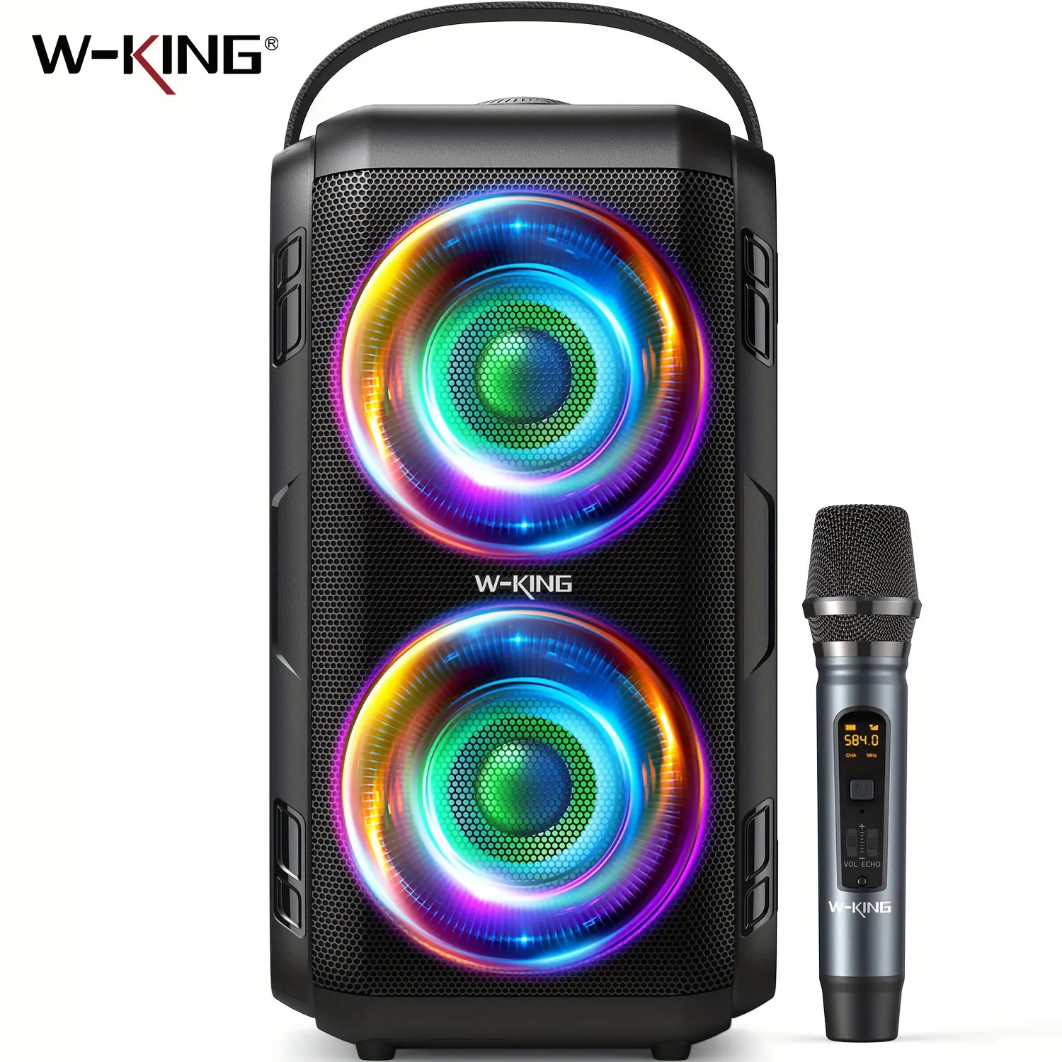 W-KING 80W Bluetooth Speaker with Wireless Microphone, Portable Loud Party Bluetooth Speaker-2 Full Range Drivers/Deep Bass