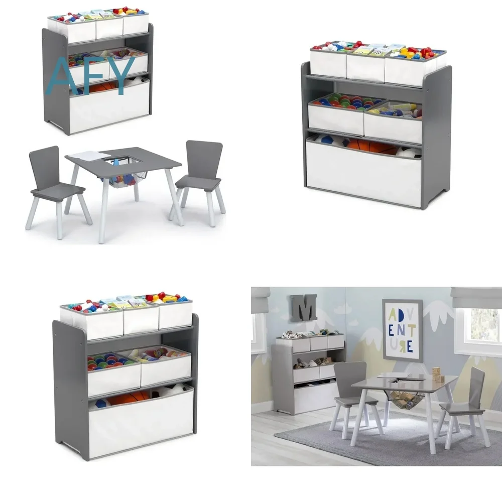 Premium 4-Piece Toddler Playroom Set for Kids Desk Chair Table Storage for Preschool Nursery Room Home Schooling Learning