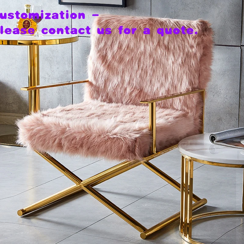 

Кресло-шезлонг с X-образным основанием из нержавеющей стали, розовое, с искусственным мехом, для отелей, дома, магазинов. Быстрая доставка.