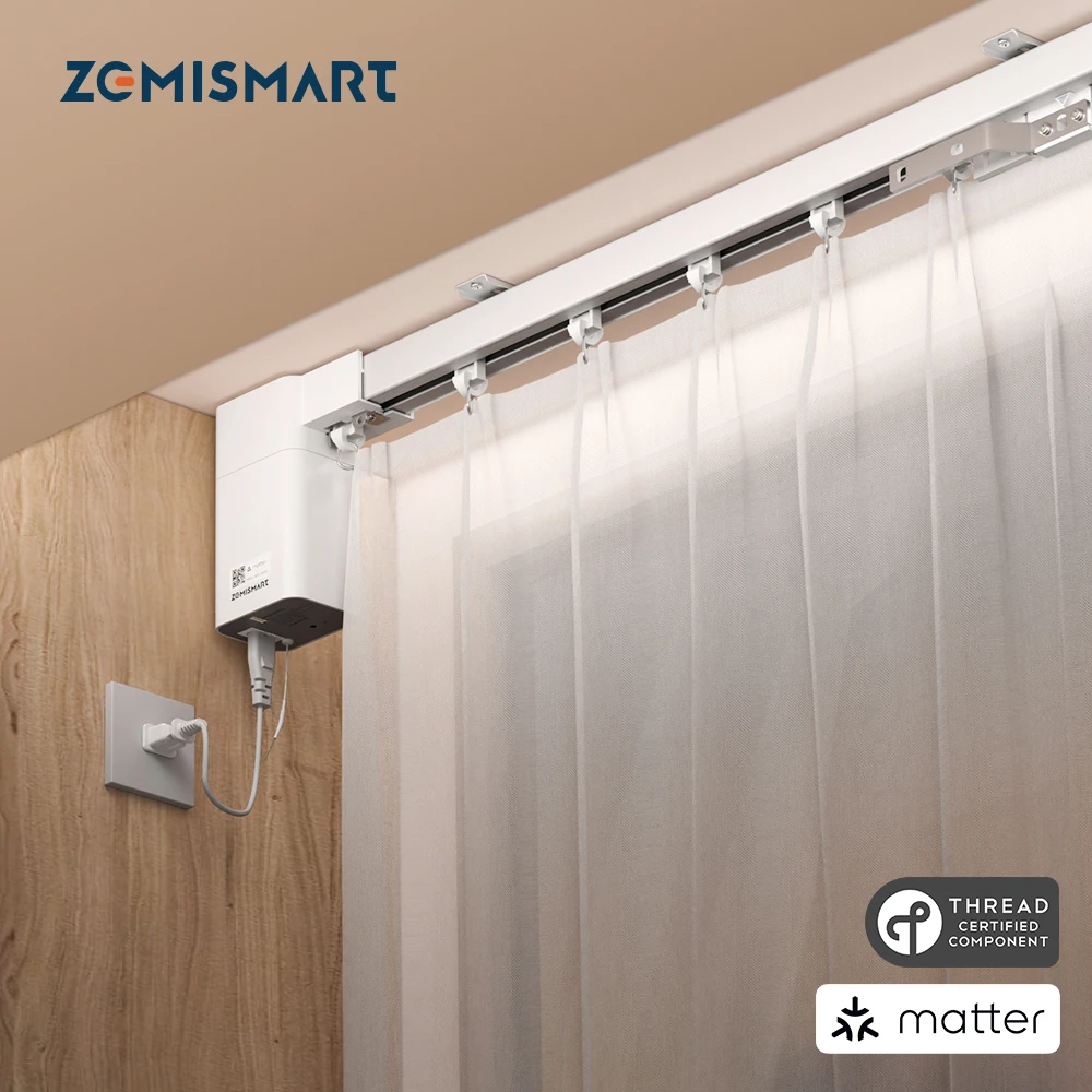 Zemismart Matter Over Thread Smart Motorized Curtain with Splicing Track Work with Homekit SmartThings Google Home Assistant