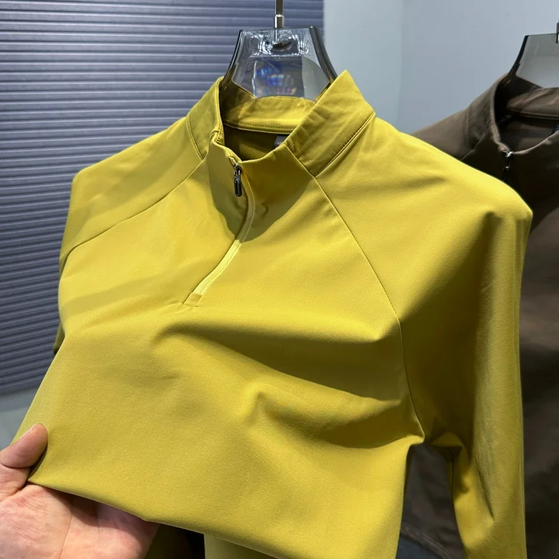 

Men's Velvet Fleece Autumn Hoodie Zipper Mock Neck Long Sleeves Best Seller T-Shirt Exercise Leisure Innerwear Base Layer Tops