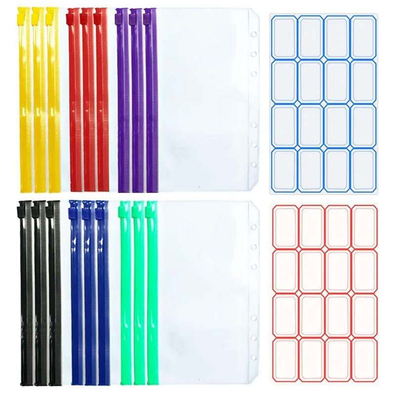 

A6 Budget Binder Pockets With Zipper, Clear 6 Holes Cash Envelopes Folder,PVC Money Coupon Organizer Loose Leaf Bags