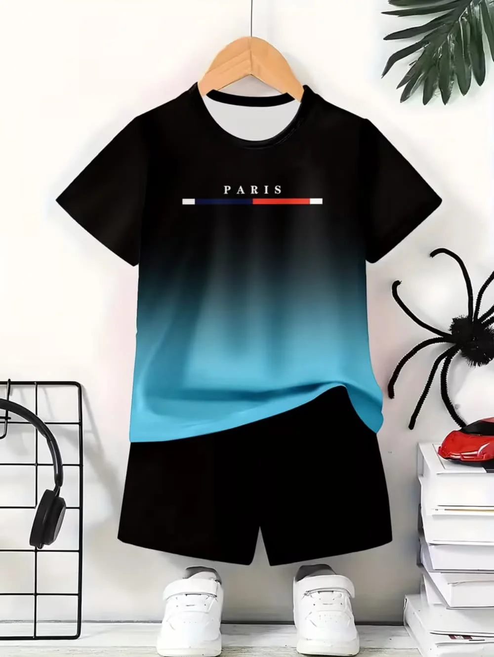 Boys Clothes Casual Colorblock Short Sleeve T-Shirt Shorts Set 2PCS Comfort Outdoor Quick Drying Sport Shirt Casual Children Top