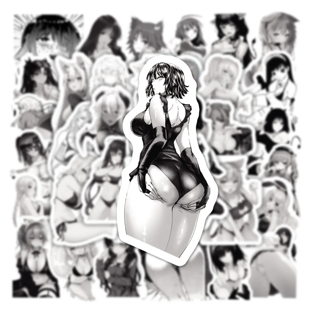 10/30/50/100pcs Cartoon Zwart Wit Sexy Waifu Anime Meisje Sticker Hentai Bunny meisjes Decals voor Volwassen DIY Helm Telefoon Notebook
