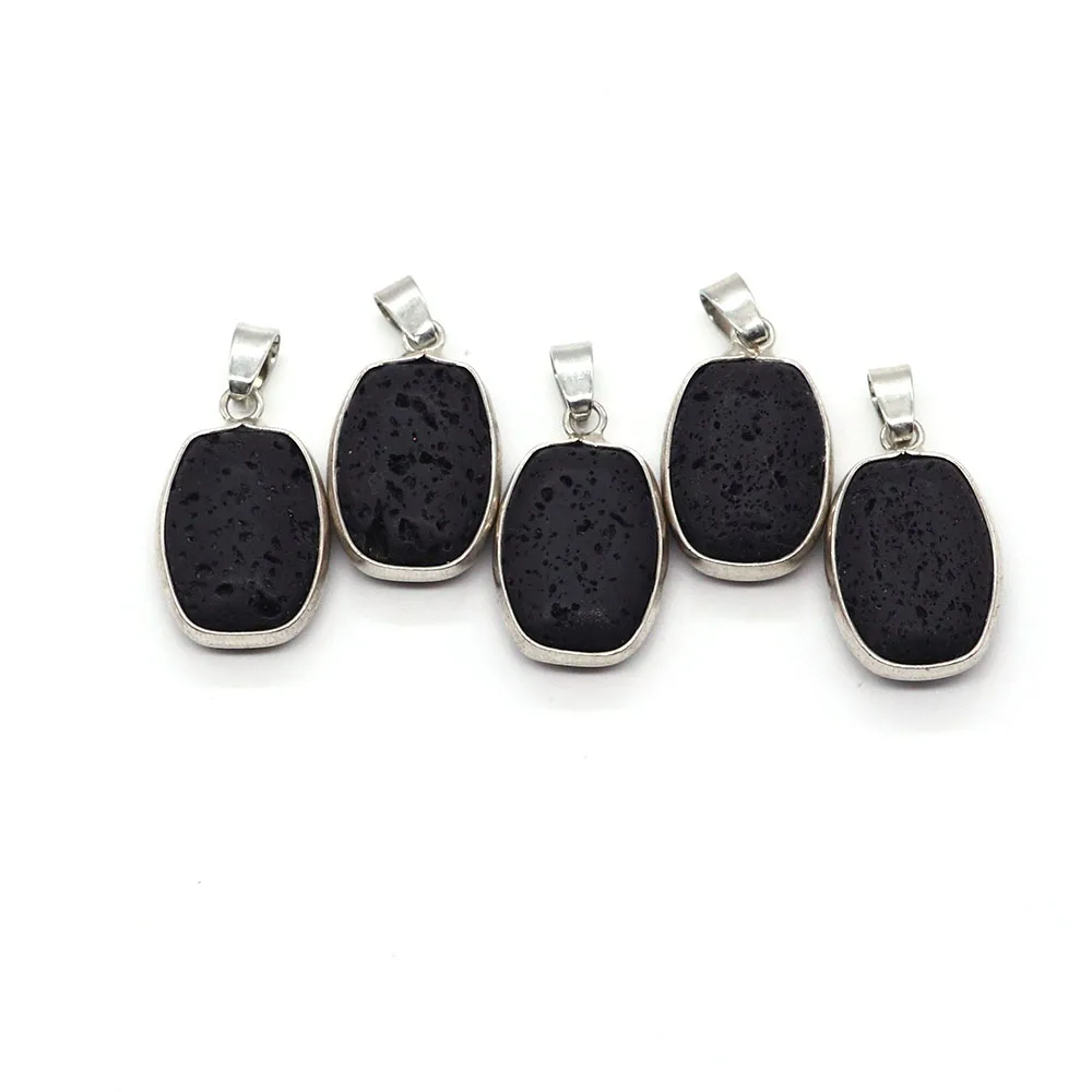 Black Lava Pendant with Geometric Shape Natural Volcanic Rock Charm Men's Pendant for DIY Necklace Making Jewelry Making 16x26mm