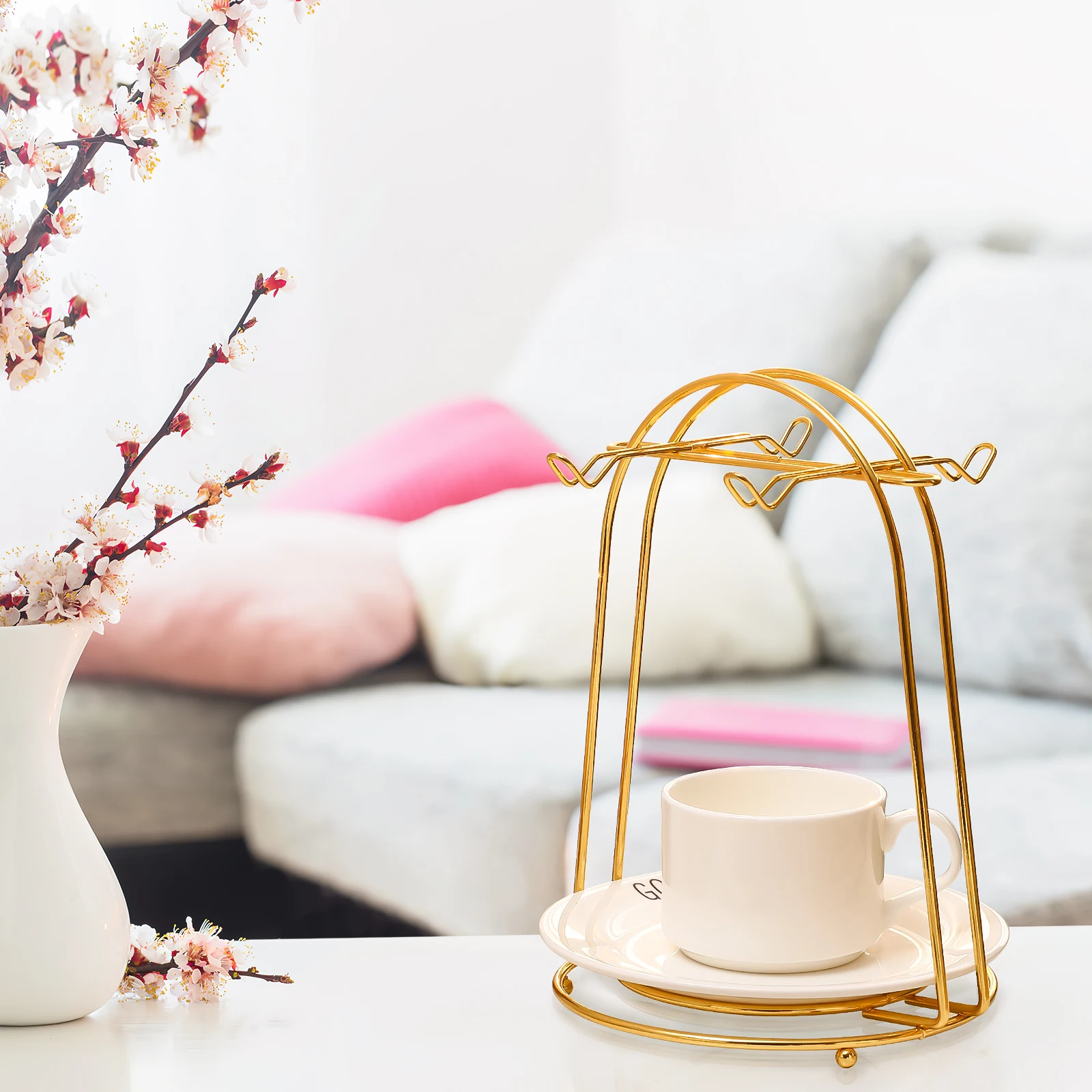 

Tea Cups Drain Holder Drying Rack Display Stand Mug Storage Wrought Iron Beverage Saucer Fine Workmanship Premium Material