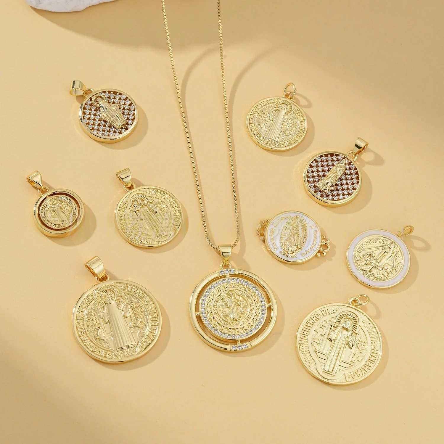 5 Pieces European and American Copper Virgin Mary Pendant Accessories DIY Pearl Necklace Jewelry Making Materials Wholesale